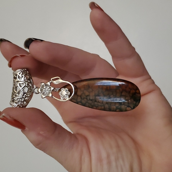 New Amazing Dragon Veins Agate Silver Pendant. - Picture 9 of 10
